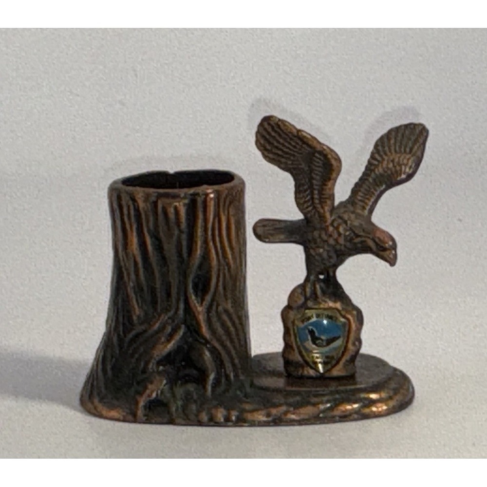 Vintage Copper Metal Toothpick Holder Eagle